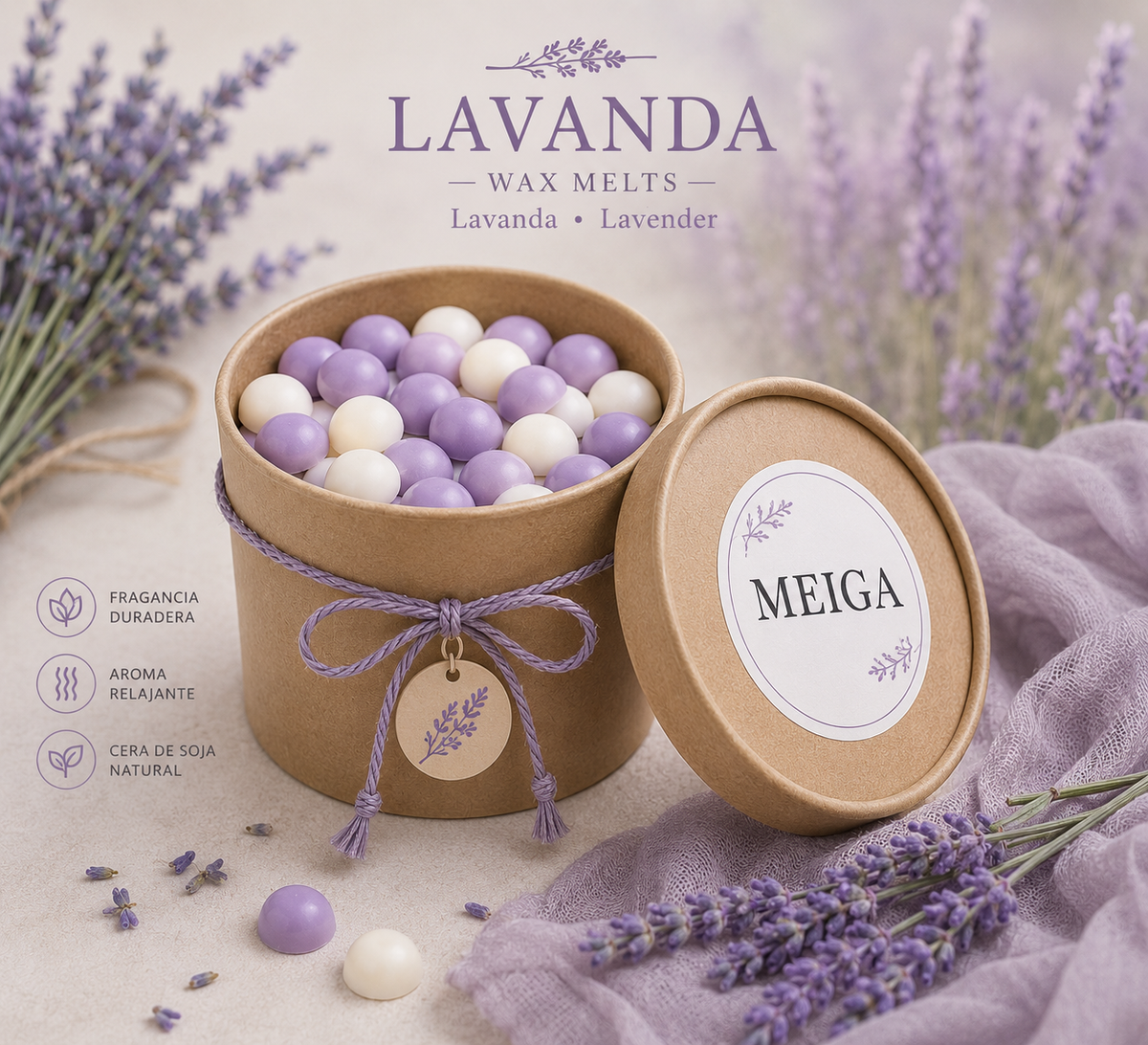 Wax melts LAVANDA - De cera de soja natural. Figuras de cera para derretir en el quemador