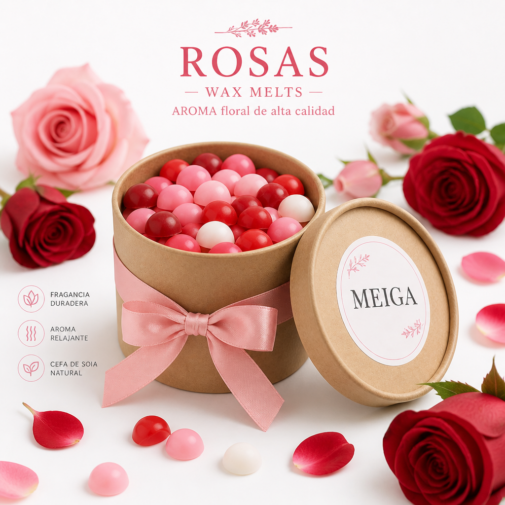 Wax Melts de Rosas - Figuras de cera de soja aromática para derretir en un quemador.