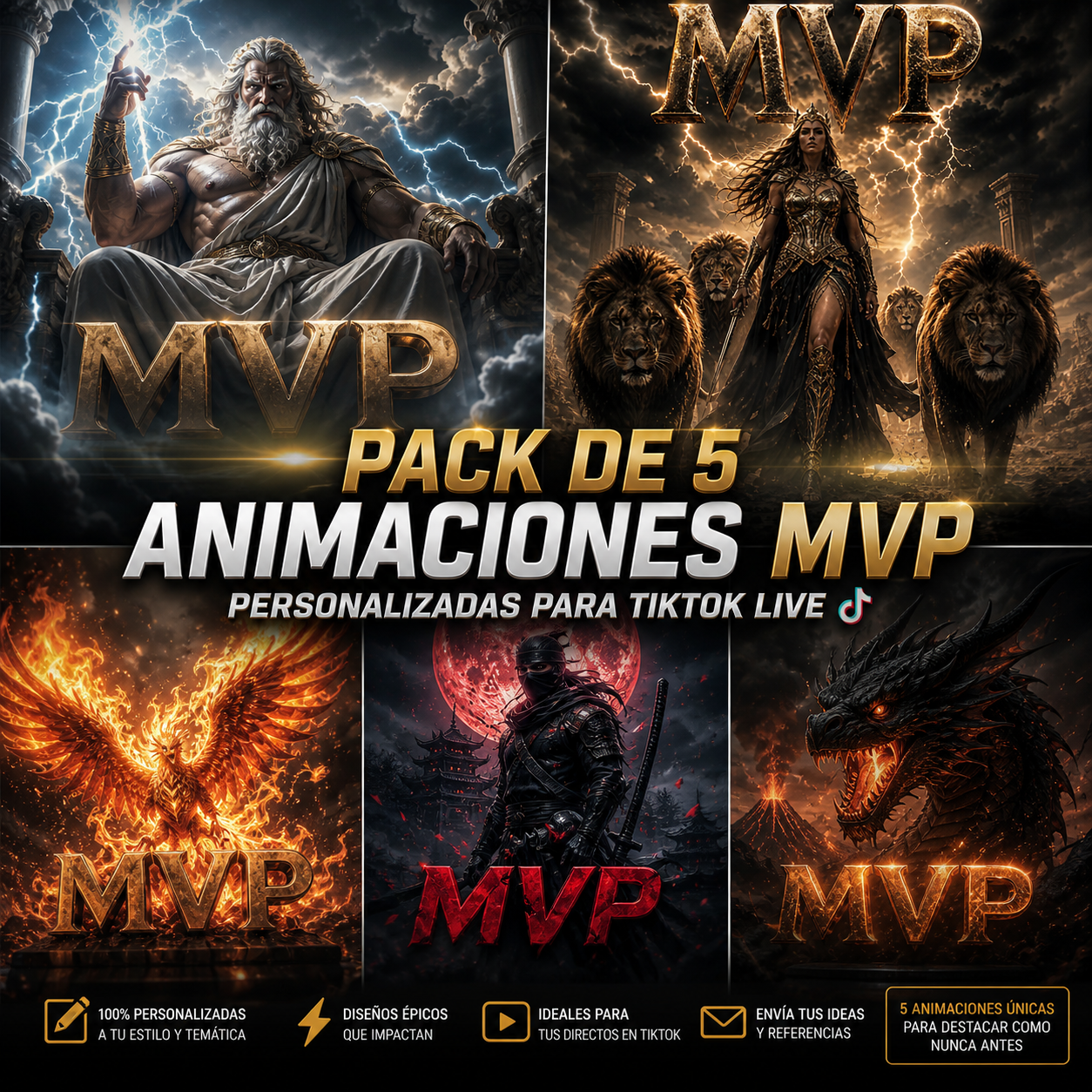 🎬 Pack de 5 Animaciones MVP personalizadas para TikTok LIVE
